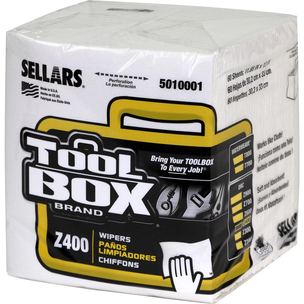 Sellars TOOLBOX Z400 Wipers: Dry, 60 Sheets/Pack, Quarterfold, 13.0" x 11.875", White - 5010001