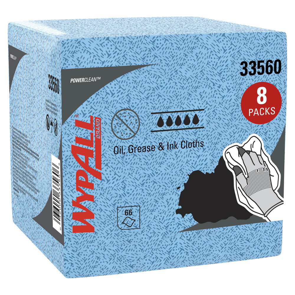 WypAll Oil, Grease & Ink Cloths, Pop-Up Box, Lint-Free Towels, Blue - 33570
