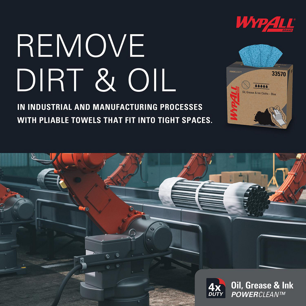 WypAll Oil, Grease & Ink Cloths, Pop-Up Box, Lint-Free Towels, Blue - 33570