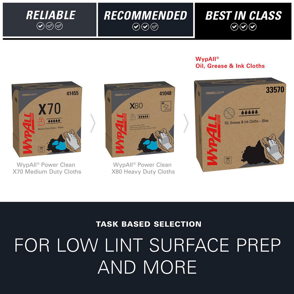 WypAll Oil, Grease & Ink Cloths, Pop-Up Box, Lint-Free Towels, Blue - 33570