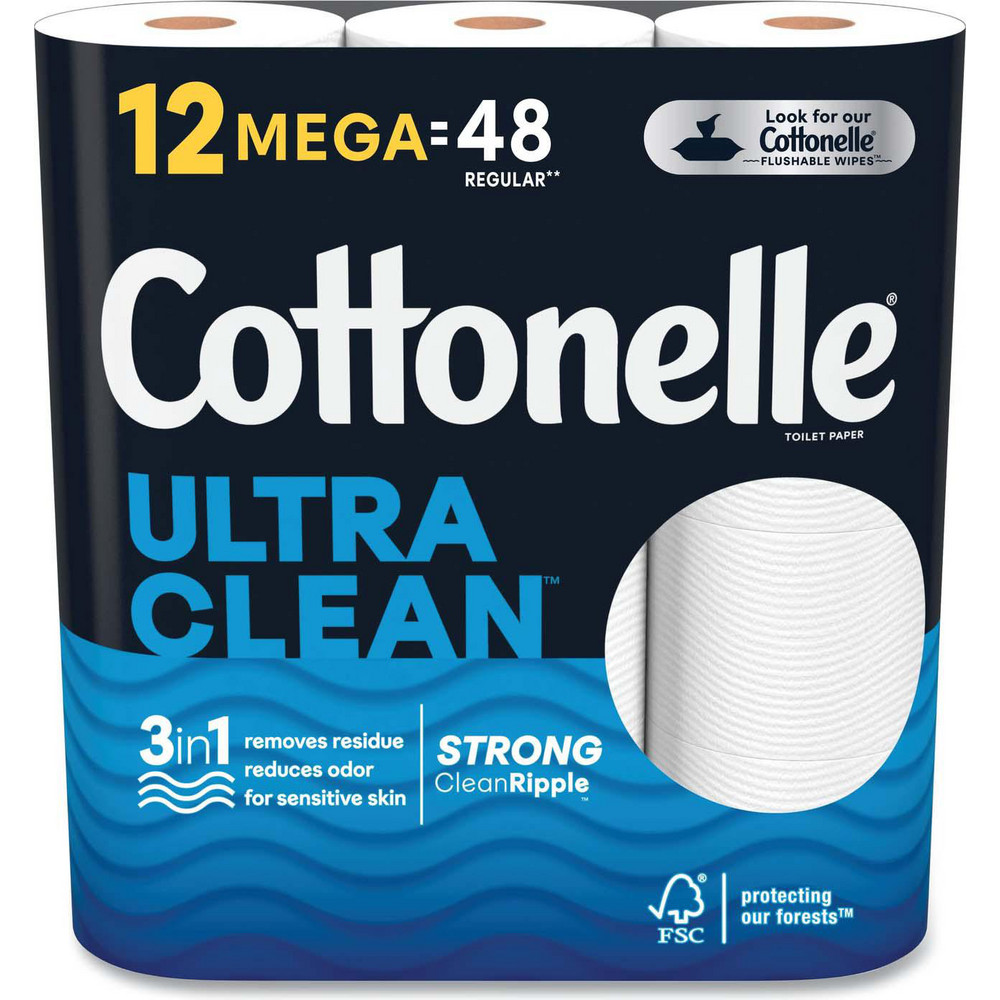 Cottonelle Ultra CleanCare Toilet Paper, Strong Tissue, Mega Rolls, Septic Safe, 1-Ply, White, 284 Sheets/Roll, 12 Rolls/Pack, 4 Packs/Carton - KCM55489