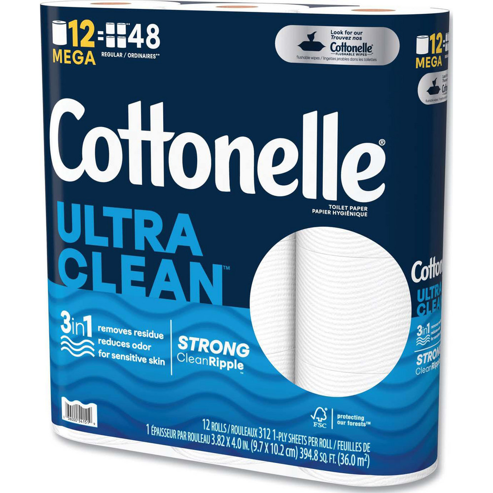 Cottonelle Ultra CleanCare Toilet Paper, Strong Tissue, Mega Rolls, Septic Safe, 1-Ply, White, 284 Sheets/Roll, 12 Rolls/Pack, 4 Packs/Carton - KCM55489