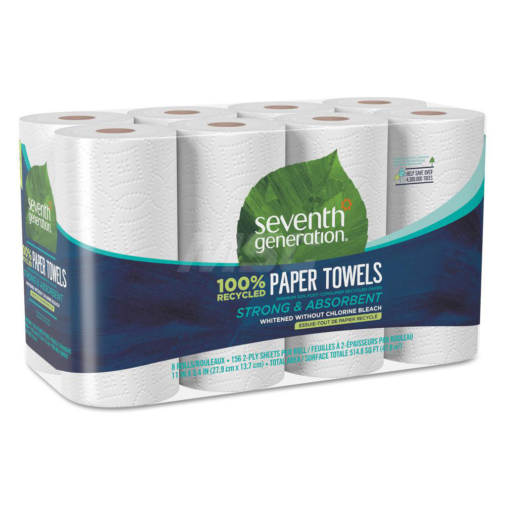 Seventh Generation Paper Towels: Continuous Roll, 8 Rolls, Roll, 2 Ply, Recycled Fiber, White - SEV13739PK