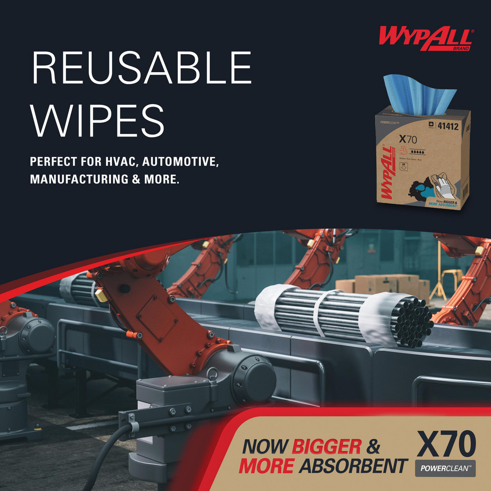 WypAll X70   Shop Towel/Industrial Wipes: Dry, 96 Ct - 41412