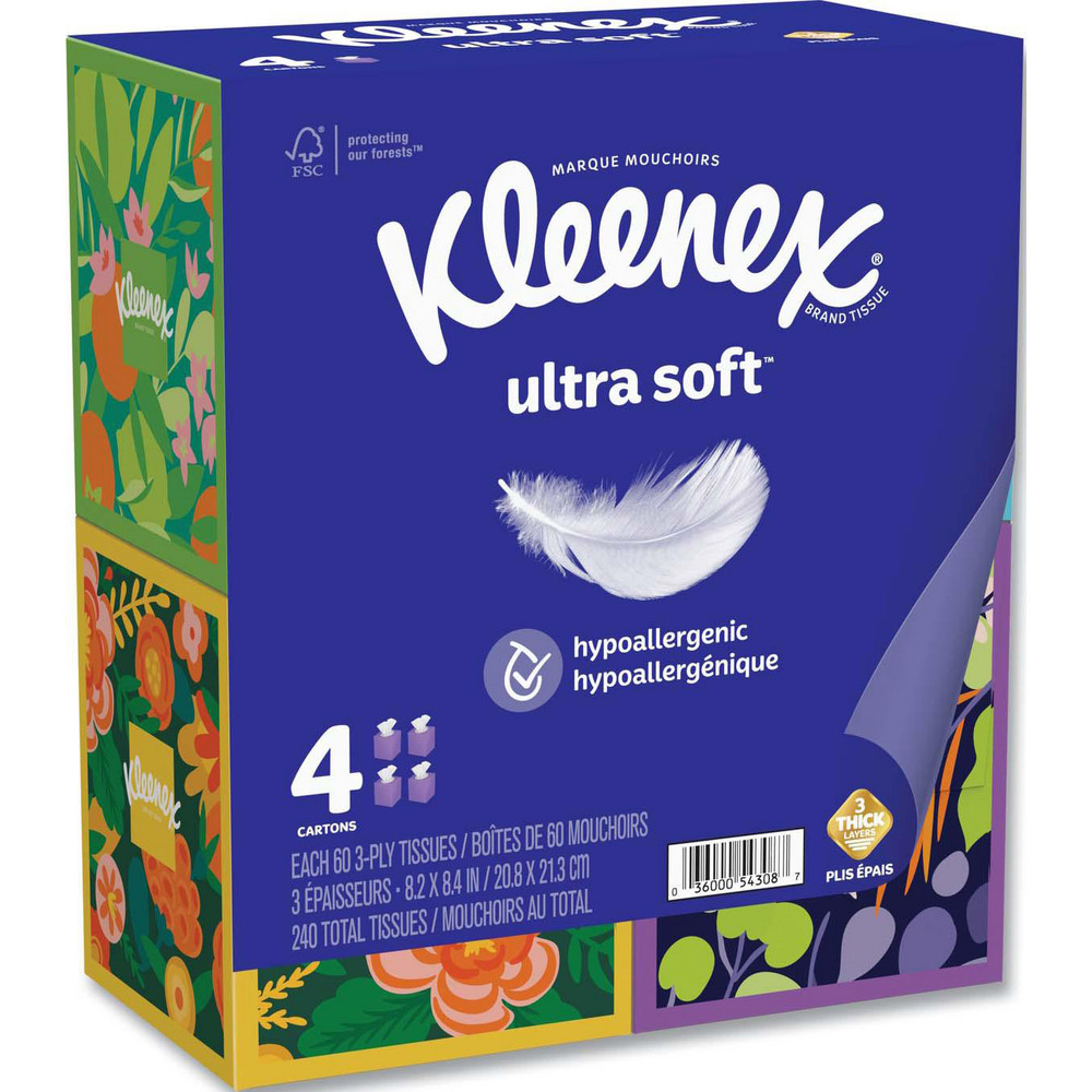 Kleenex Ultra Soft Facial Tissue, 3-Ply, White, 60 Sheets/Box, 4 Boxes/Pack, 3 Packs/Carton - KCM54308