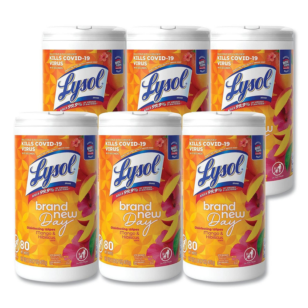 Lysol Disinfecting Wipes, 1-Ply, 7 x 7.25, Lemon and Lime Blossom, White, 80 Wipes/Canister, 2 Canisters/Pack - RAC80296PK