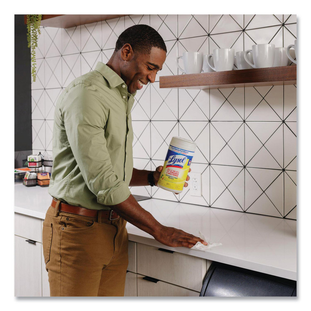 Lysol Disinfecting Wipes, 1-Ply, 7 x 7.25, Lemon and Lime Blossom, White, 80 Wipes/Canister, 2 Canisters/Pack - RAC80296PK