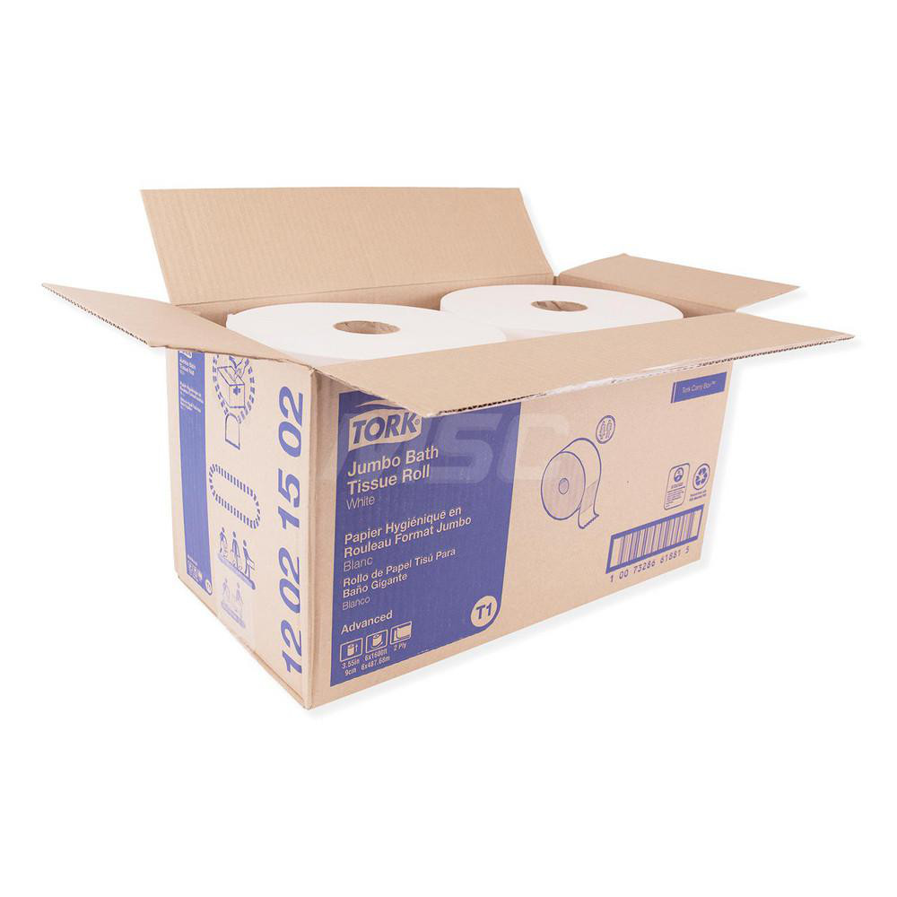 Tork Bathroom Tissue: Jumbo Roll, Recycled Fiber, 2-Ply, White - TRK12021502