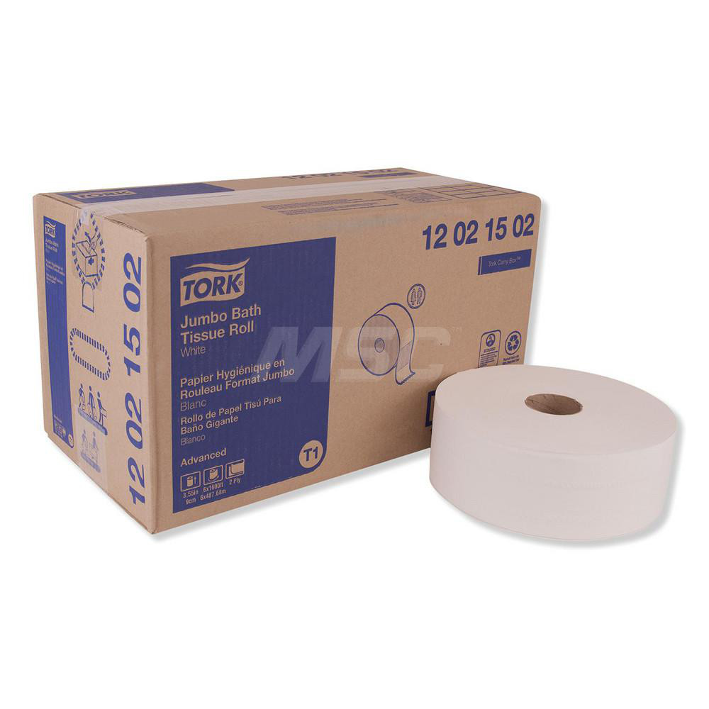 Tork Bathroom Tissue: Jumbo Roll, Recycled Fiber, 2-Ply, White - TRK12021502