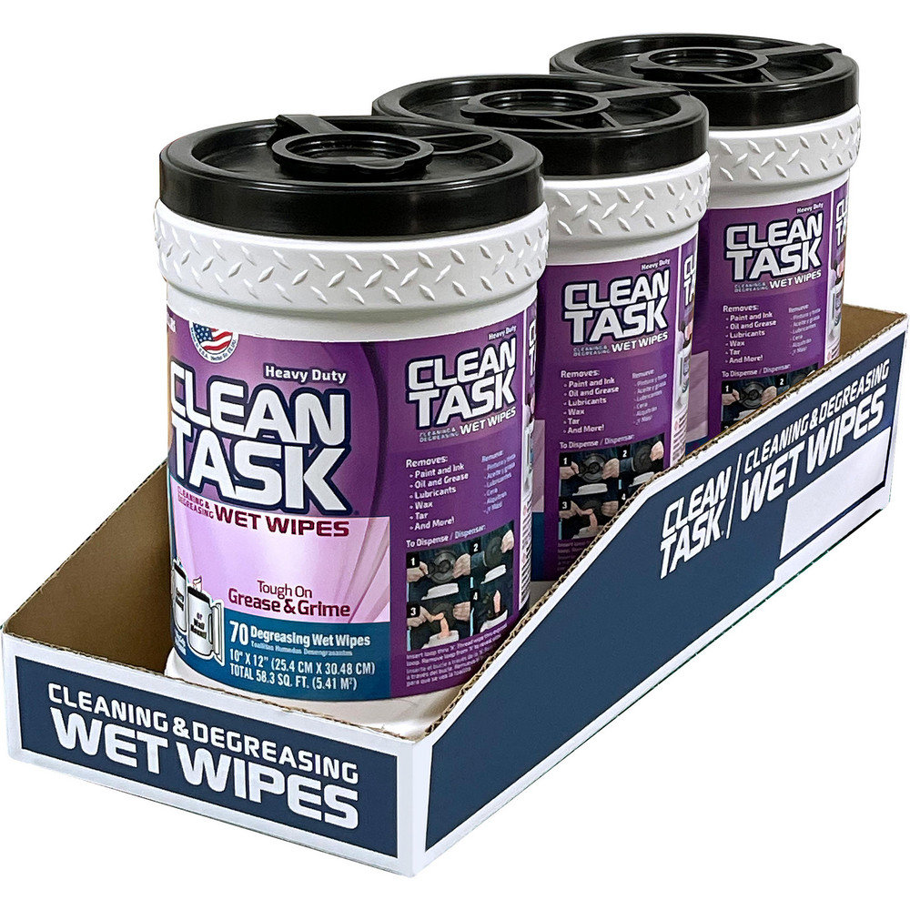Sellars CLEAN TASK Degreasing Wipes: Wet, 70 Sheets/Bucket, Big Grip Bucket, 12.0" x 10.0", Red - 90153