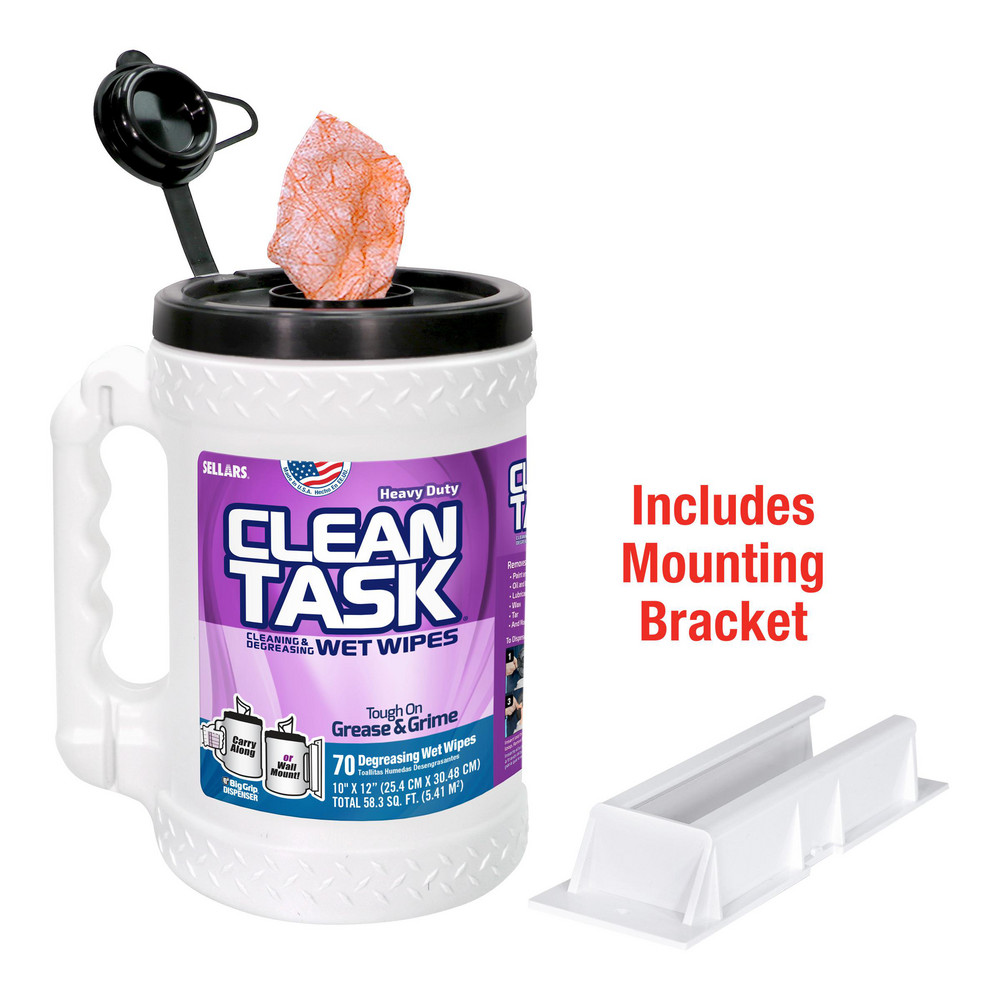 Sellars CLEAN TASK Degreasing Wipes: Wet, 70 Sheets/Bucket, Big Grip Bucket, 12.0" x 10.0", Red - 90153