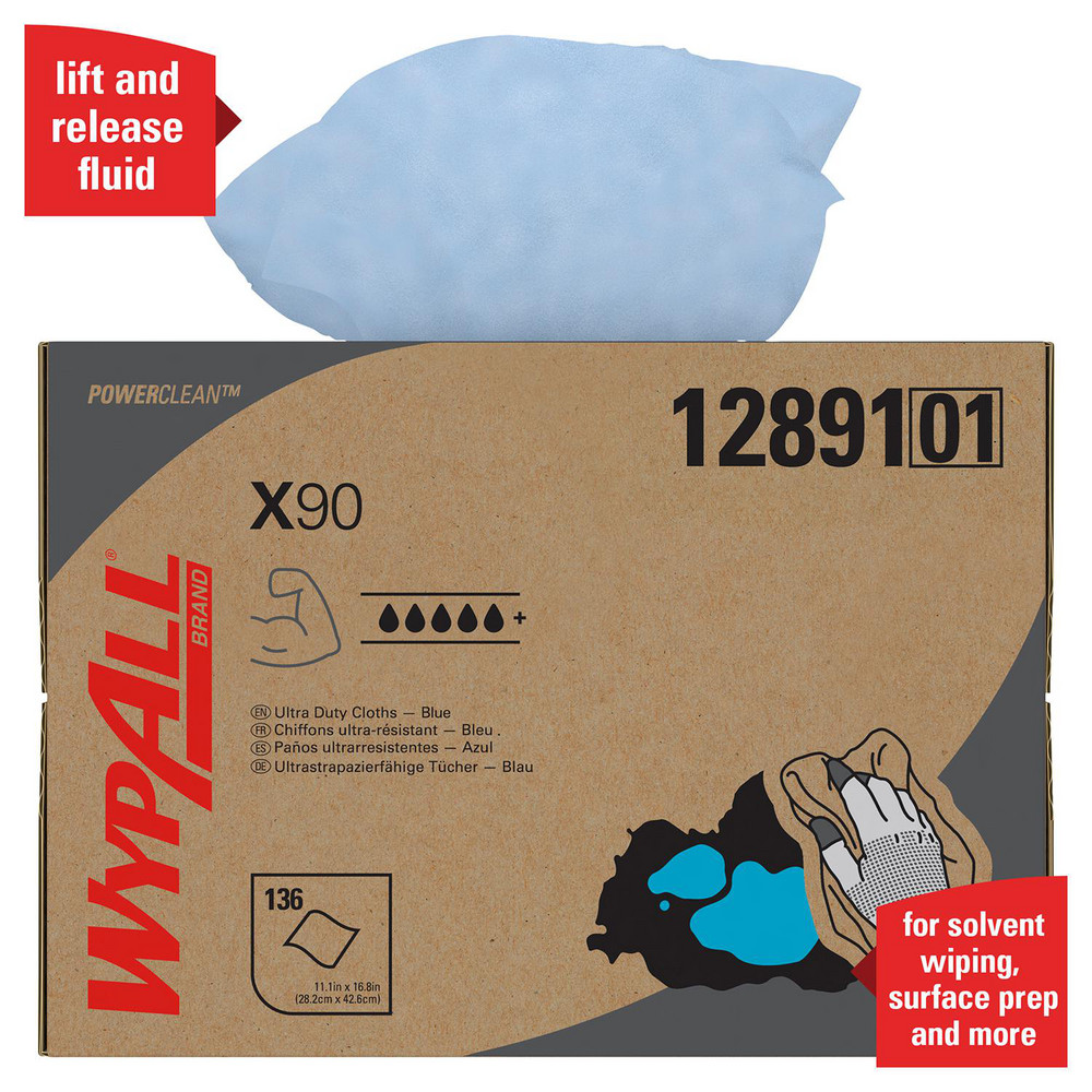 WypAll PowerClean X90 Ultra Duty Cloths, Brag Box, Extended Use Towels, Blue - 12891