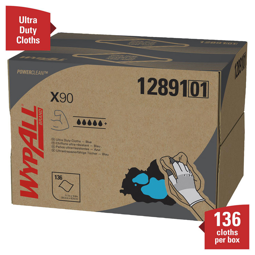 WypAll PowerClean X90 Ultra Duty Cloths, Brag Box, Extended Use Towels, Blue - 12891