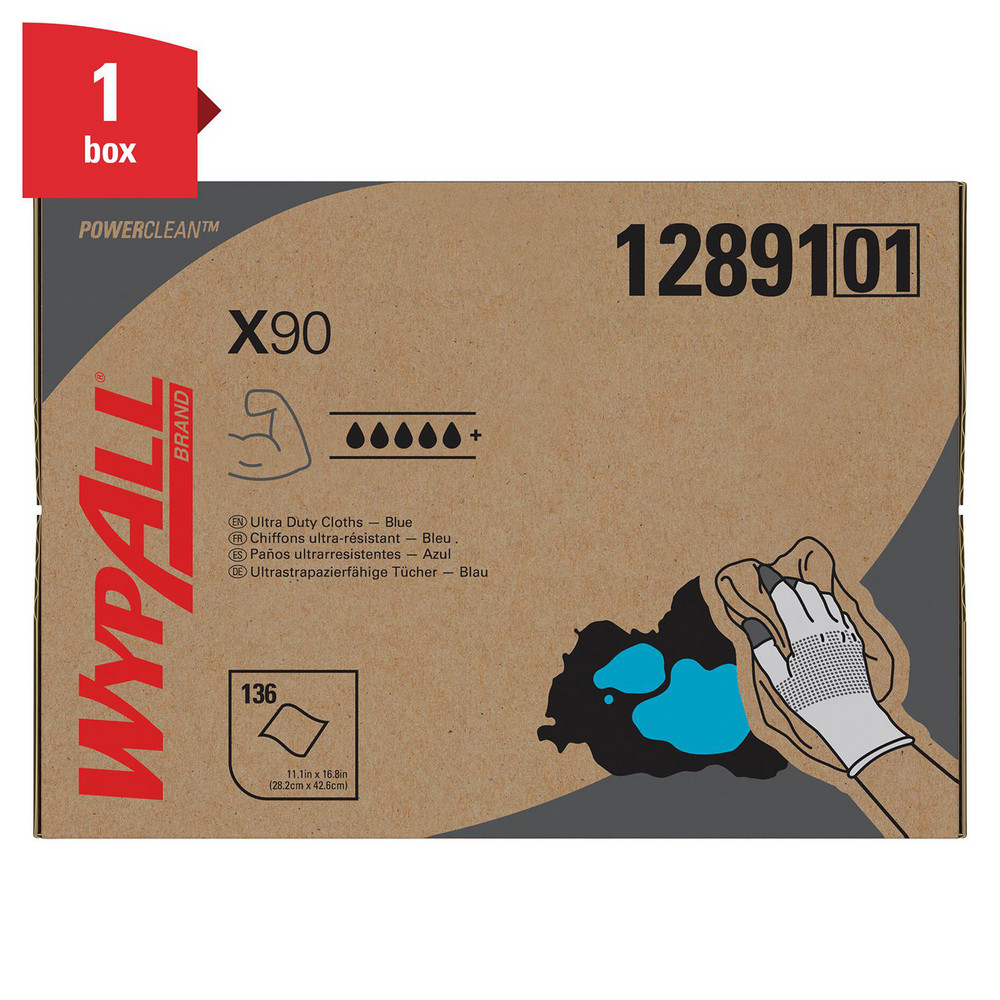 WypAll PowerClean X90 Ultra Duty Cloths, Brag Box, Extended Use Towels, Blue - 12891