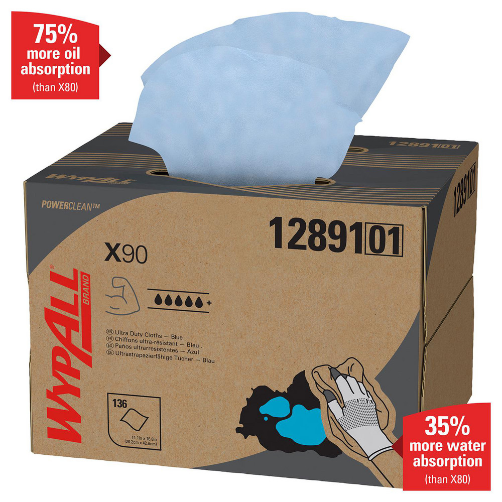 WypAll PowerClean X90 Ultra Duty Cloths, Brag Box, Extended Use Towels, Blue - 12891