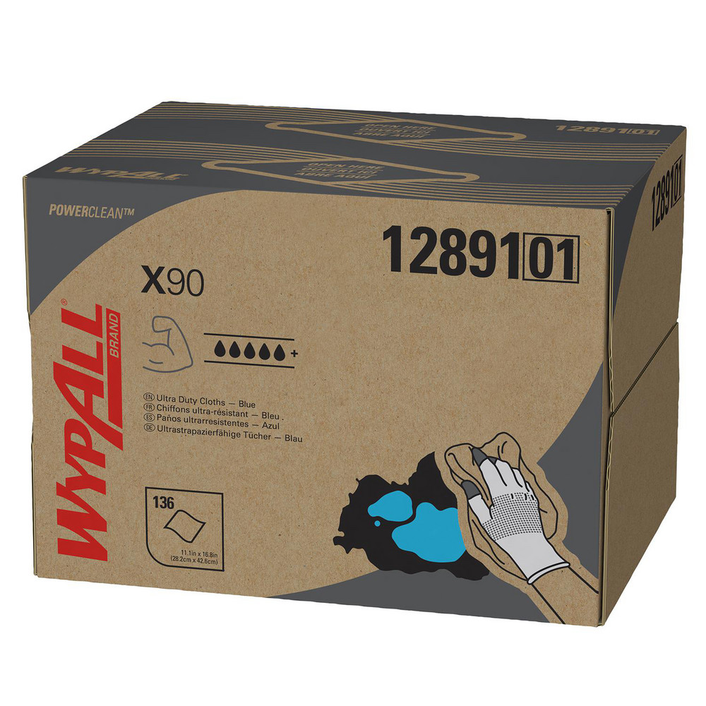 WypAll PowerClean X90 Ultra Duty Cloths, Brag Box, Extended Use Towels, Blue - 12891