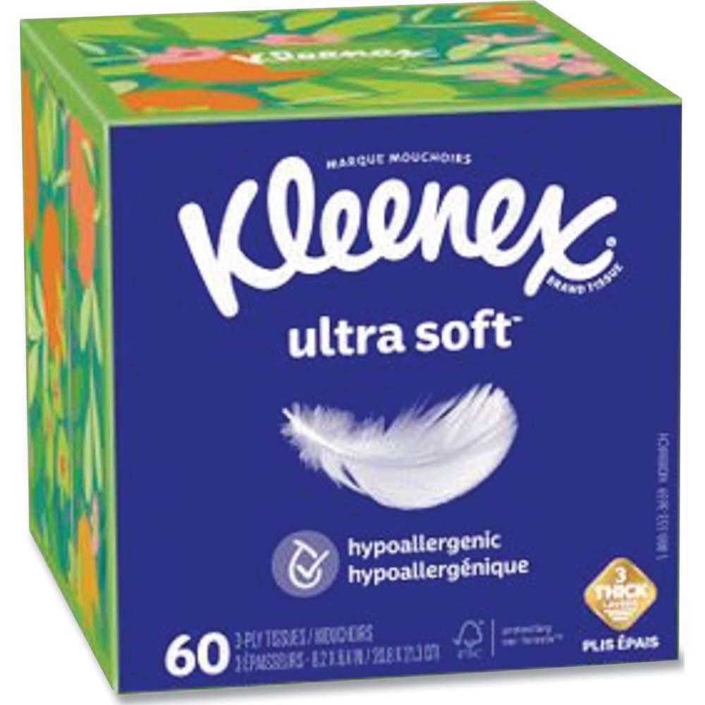 Kleenex Ultra Soft Facial Tissue, 3-Ply, White, 60 Sheets/Box, 18 Boxes/Carton - KCM54278