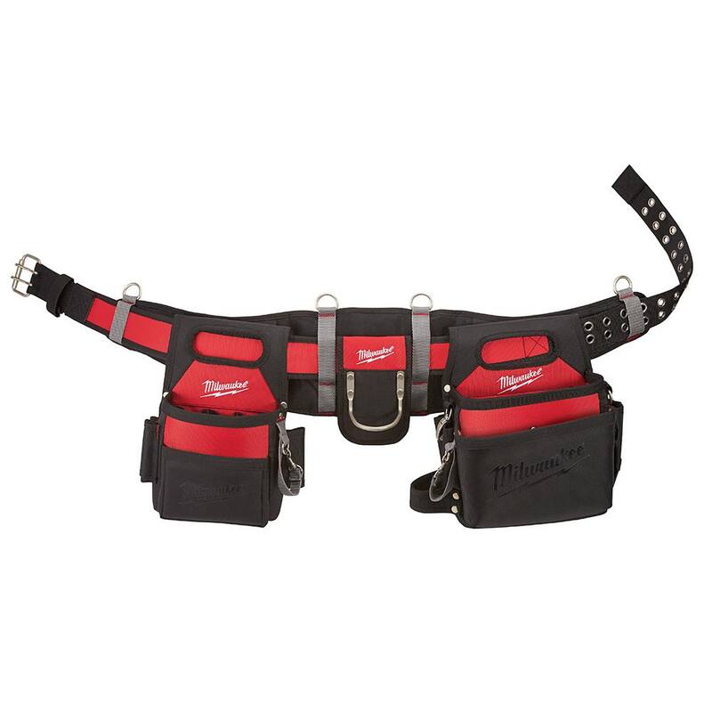 Milwaukee Adjustable Electricians Work Waist Tool Belt with 19 oz. Hickory Framing Hammer - 48-22-8110-48-22-9419