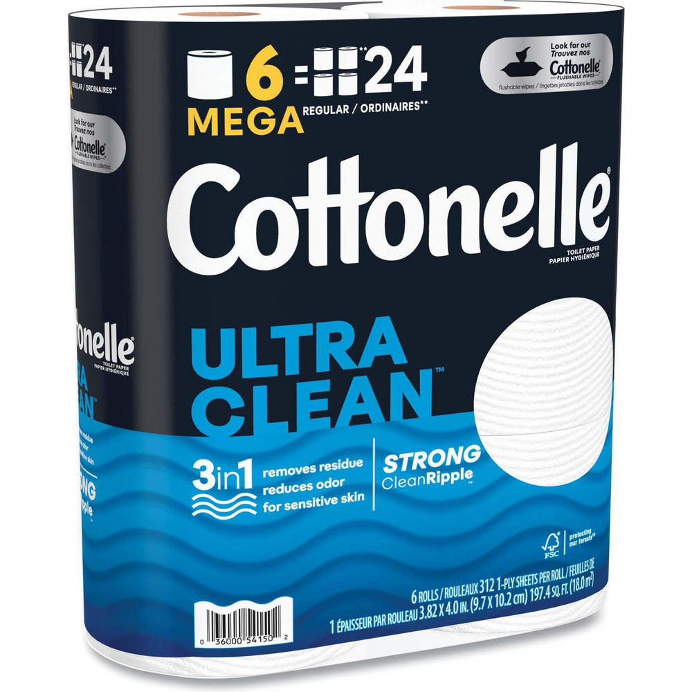 Cottonelle Ultra CleanCare Toilet Paper, Strong Tissue, Mega Rolls, Septic Safe, 1-Ply, White, 284 Sheets/Roll, 6 Rolls/Pack, 6 Packs/Carton - KCM55699