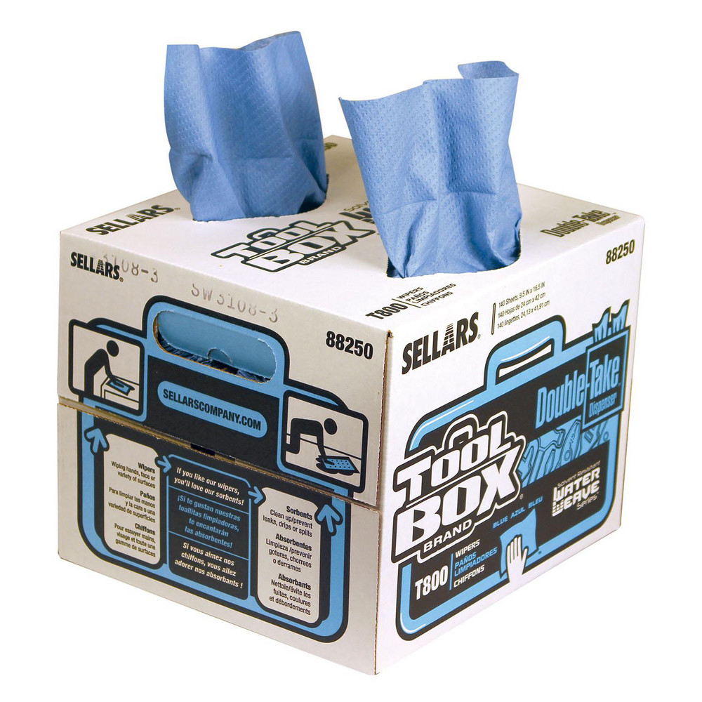 Sellars TOOLBOX WaterWeave T800 Wipers: Dry, 140 Sheets/Box, Double-Take Pop Up Box, 16.5" x 9.5", Blue - 88250