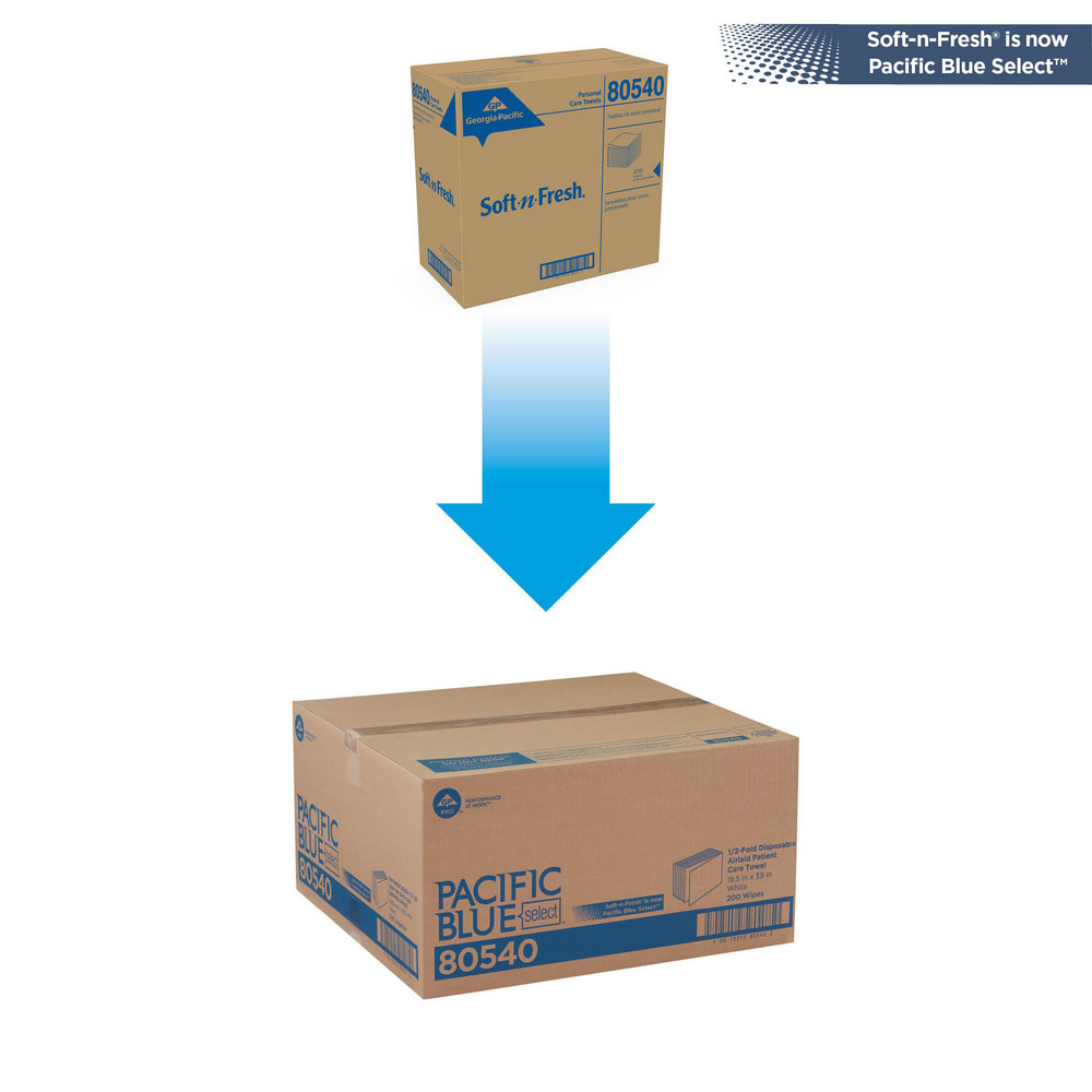 Georgia Pacific Pacific Blue Select A300 Disposable Patient Care Bath Towels, 1/2-Fold, White - 80540