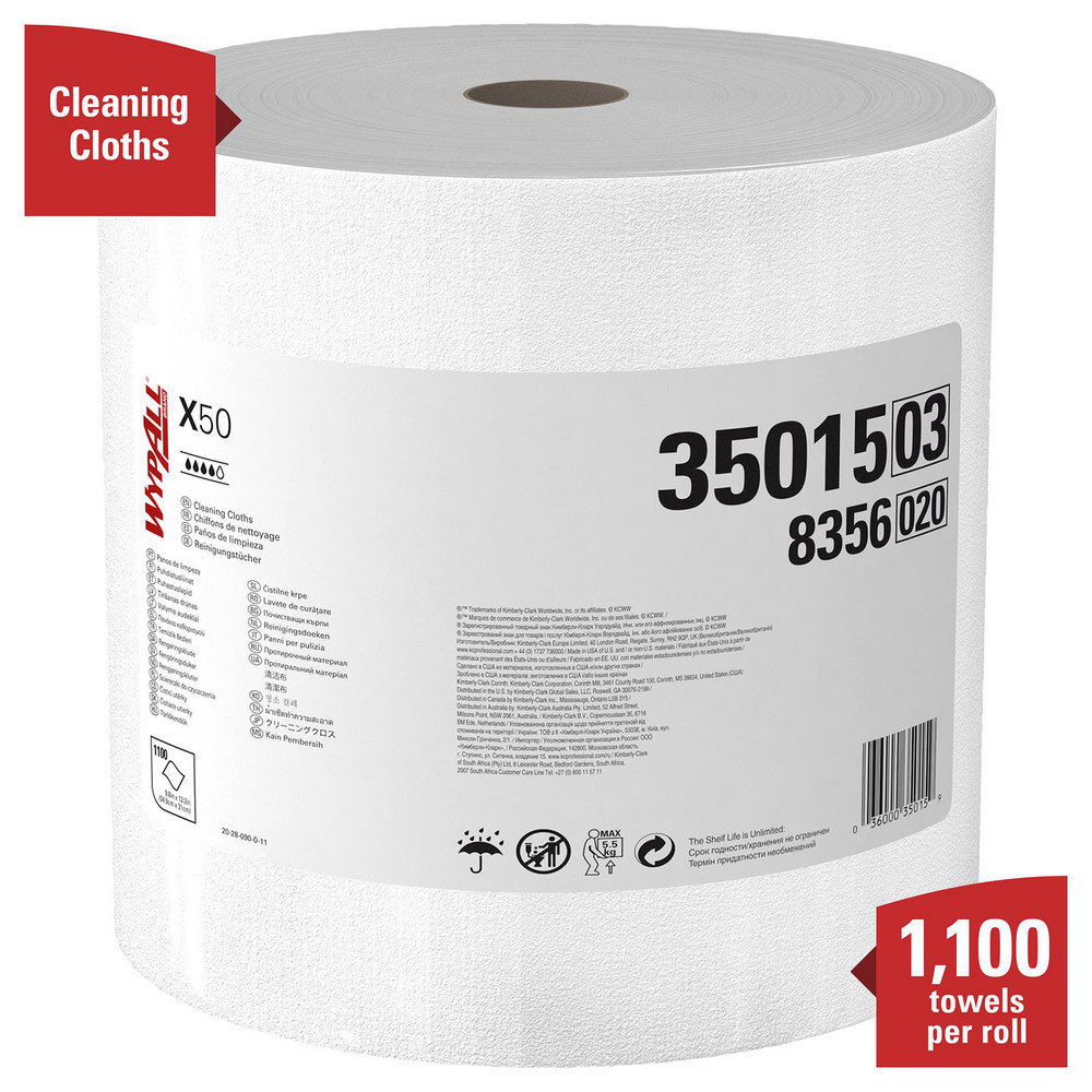WypAll GeneralClean X50 Cleaning Cloths, Jumbo Roll, Strong for Extended Use, White - 35015