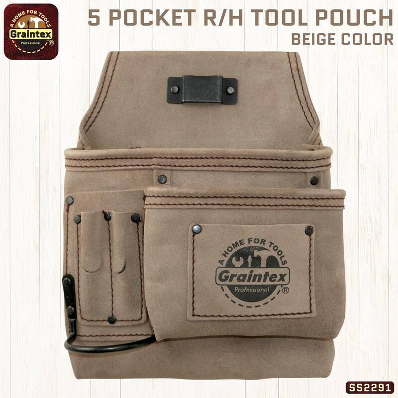 Graintex 5-Pocket Suede Leather Right Handed Nail and Tool Pouch - SS2291