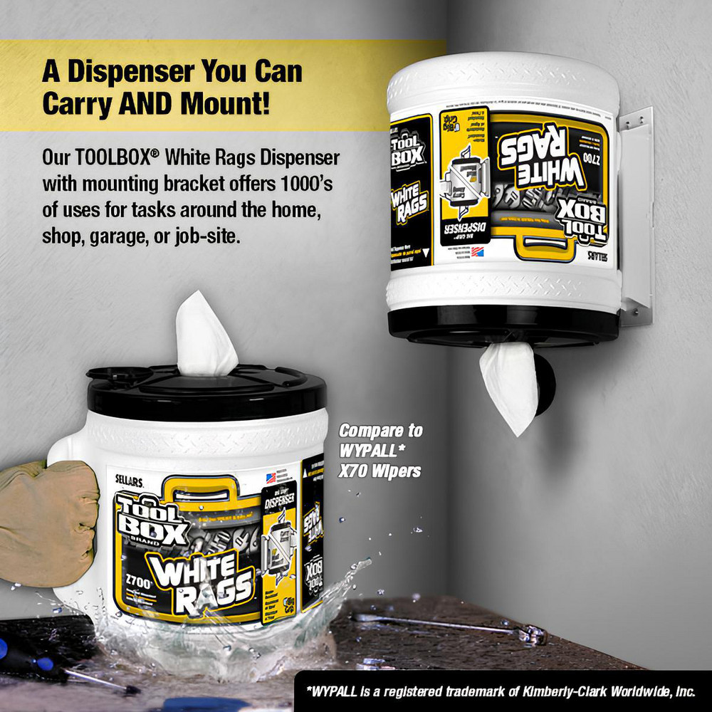 Sellars TOOLBOX Z700 Wipers: Dry, 260 Sheets/Bucket, Big Grip Center-Pull Bucket, 12.0" x 10.0", White - 70320