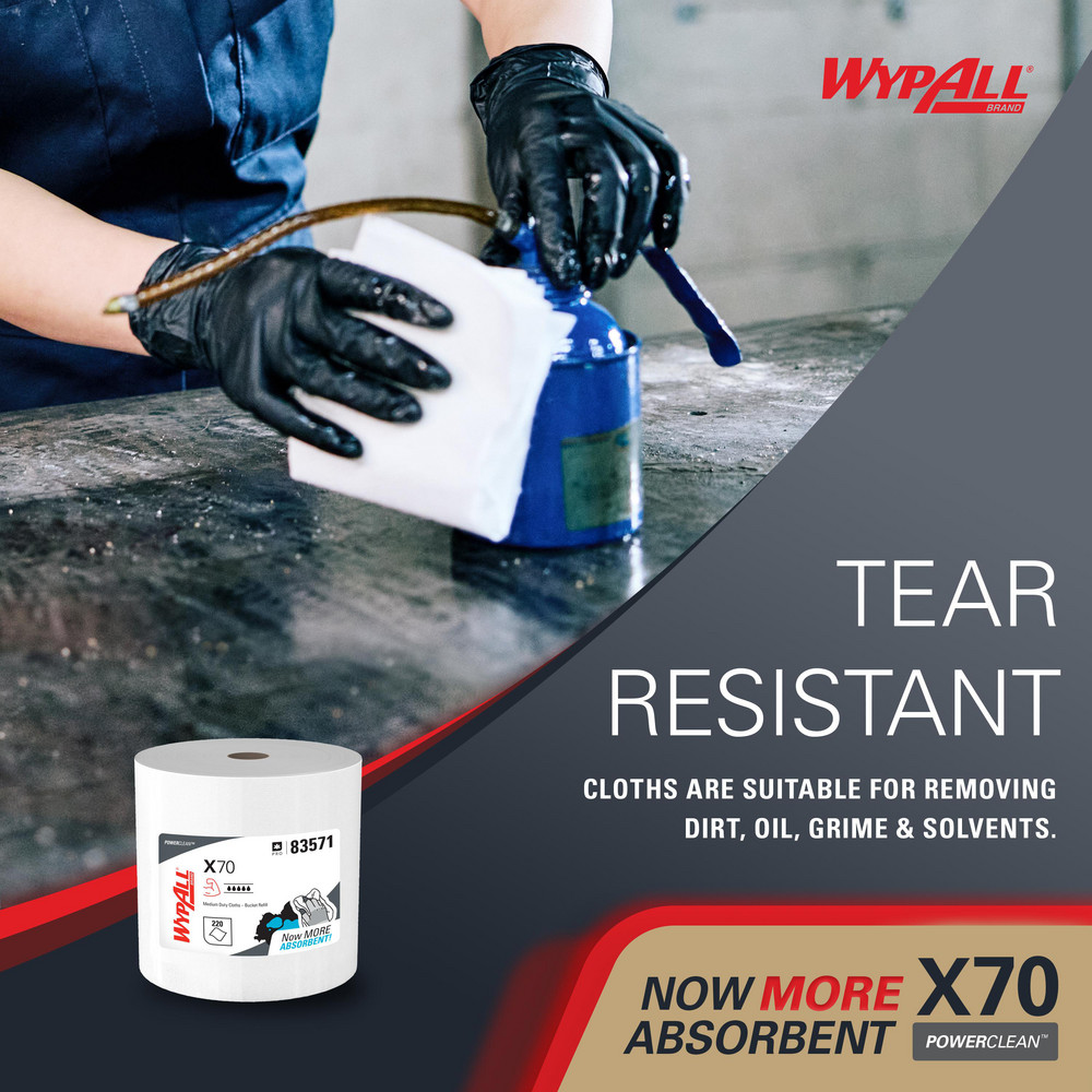 WypAll PowerClean™ X70 Medium Duty Cloths (83571), Wipers in a Bucket Refill, Long Lasting Towels, White - 83571