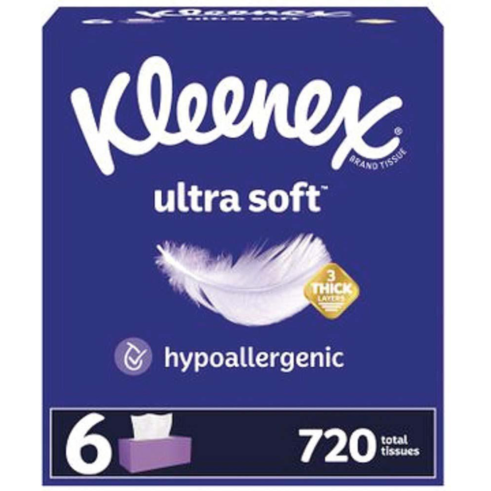 Kleenex Ultra Soft Facial Tissue, 3-Ply, White, 120/Box, 6 Boxes/Pack, 4 Packs/Carton - KCM54317