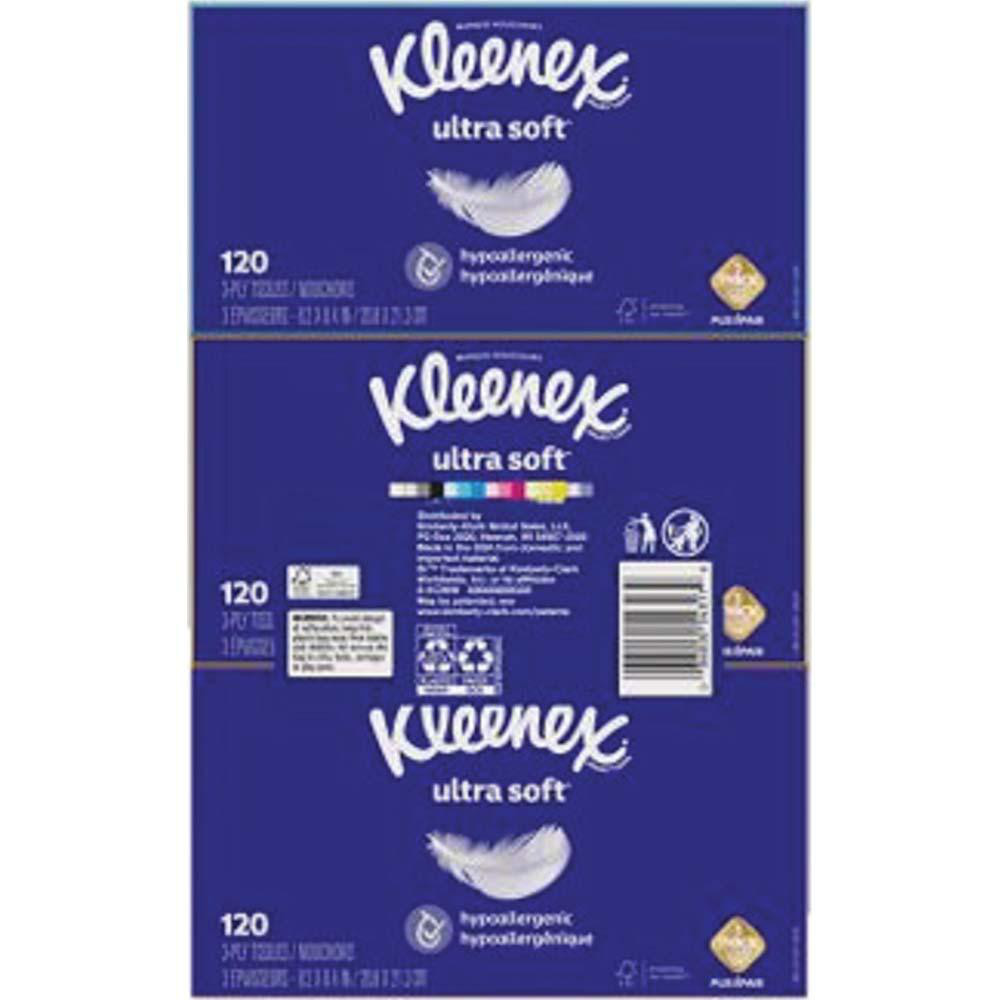 Kleenex Ultra Soft Facial Tissue, 3-Ply, White, 120/Box, 6 Boxes/Pack, 4 Packs/Carton - KCM54317