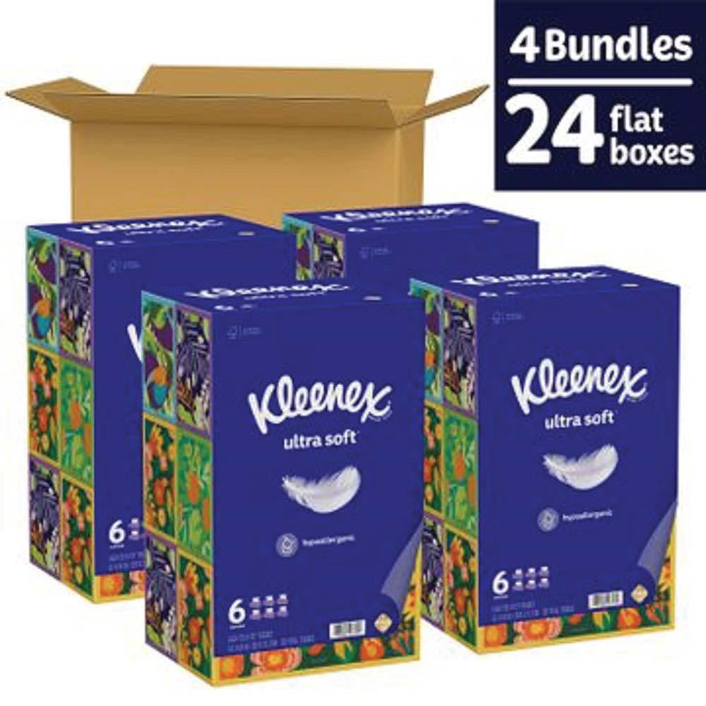 Kleenex Ultra Soft Facial Tissue, 3-Ply, White, 120/Box, 6 Boxes/Pack, 4 Packs/Carton - KCM54317