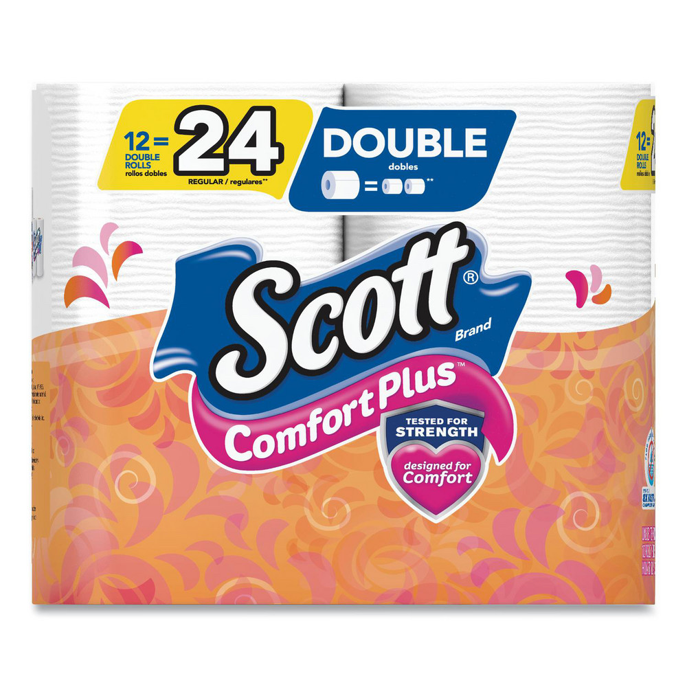 Scott ComfortPlus Toilet Paper, Double Roll, Bath Tissue, Septic Safe, 1-Ply, White, 231 Sheets/Roll, 12 Rolls/Pack, 4 Packs/Carton - KCM47618