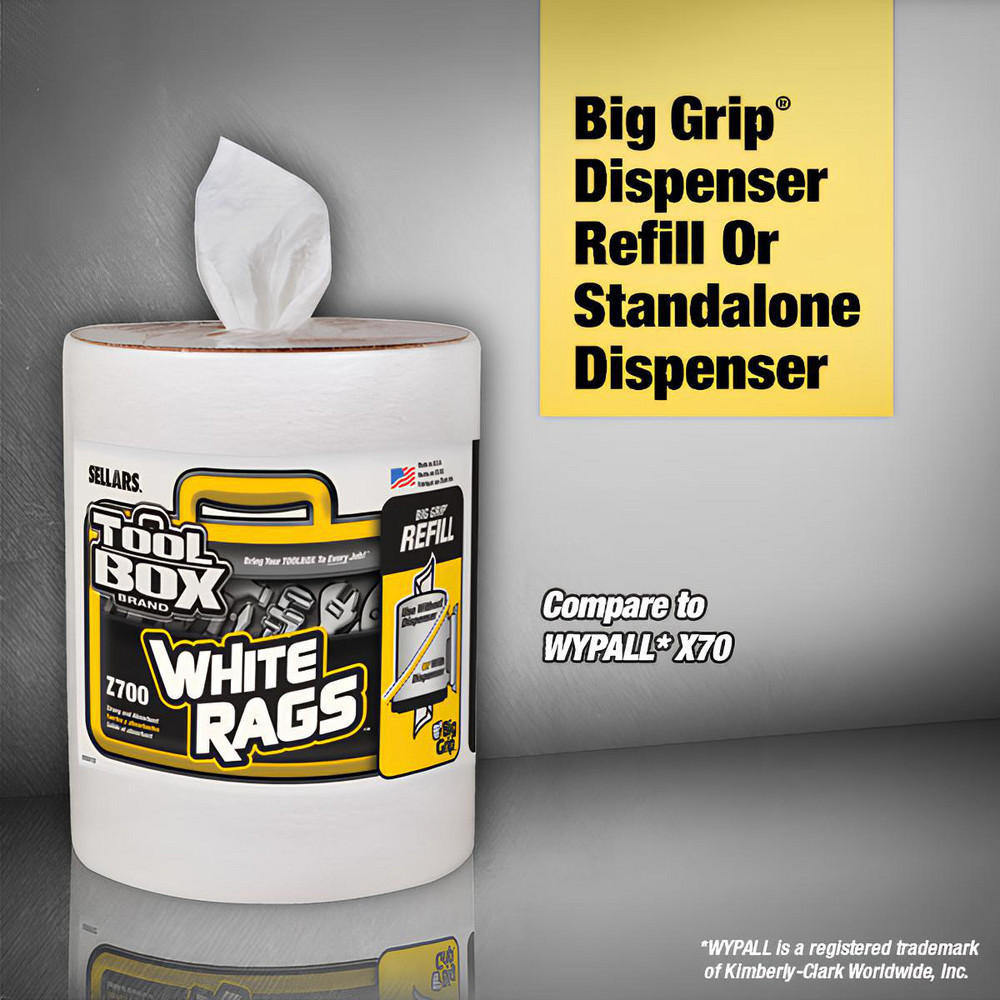 Sellars TOOLBOX Z700 Wipers: Dry, 260 Sheets/Roll, Big Grip Refill Center-Pull Roll, 12.0" x 10.0", White - 70321