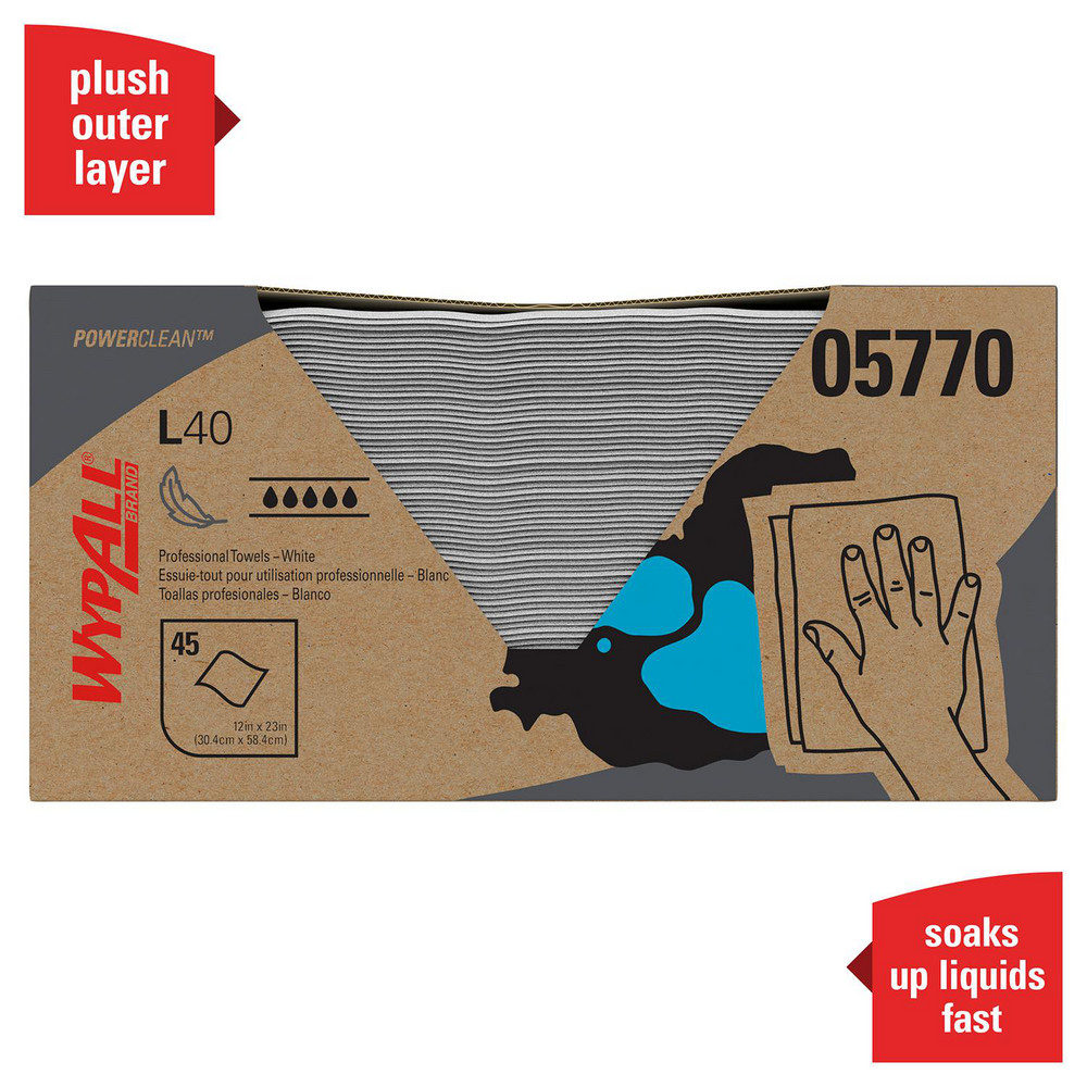 WypAll PowerClean L40 Extra Absorbent Towels, Quarterfold, Limited Use Towels, White - 05770