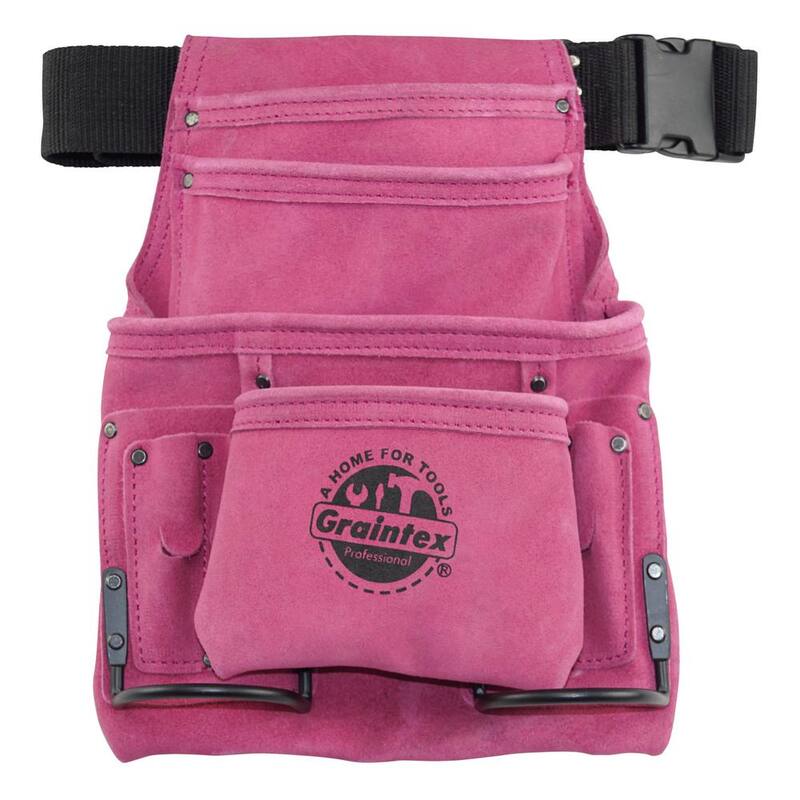 Graintex 10-Pocket Suede Leather Nail and Tool Pouch with Belt in Pink - SS2186