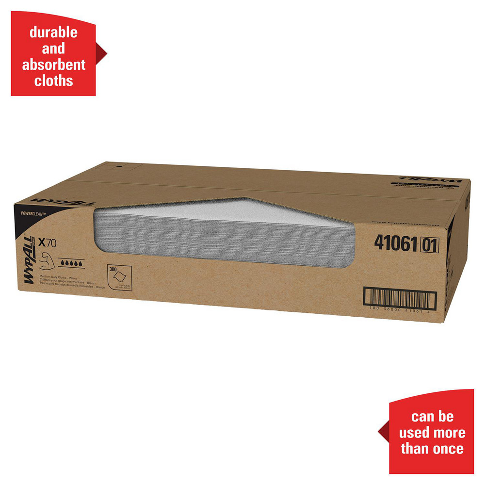 WypAll PowerClean™ X70 Medium Duty Cloths (41061), Flat Sheet Box, Long Lasting Towels, White - 41061