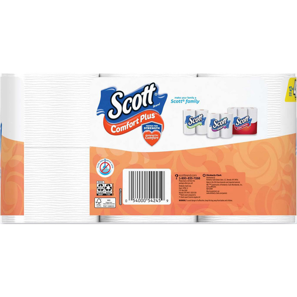 Scott ComfortPlus Toilet Paper, Mega Roll, Septic Safe, 1-Ply, White, 425 Sheets/Roll, 12 Rolls/Pack - KCM54245