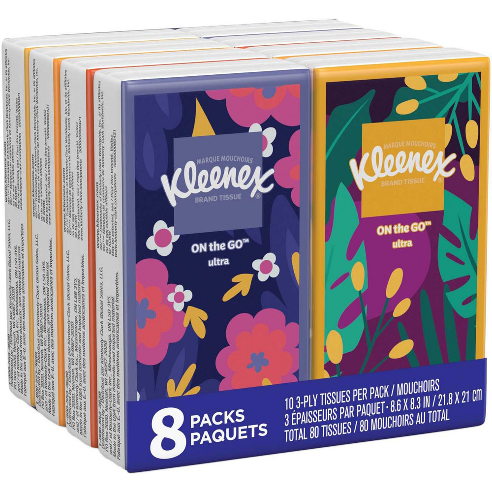 Kleenex On The Go Packs Facial Tissues, 3-Ply, White, 10 Sheets/Pouch, 8 Pouches/Pack - KCM46651PK