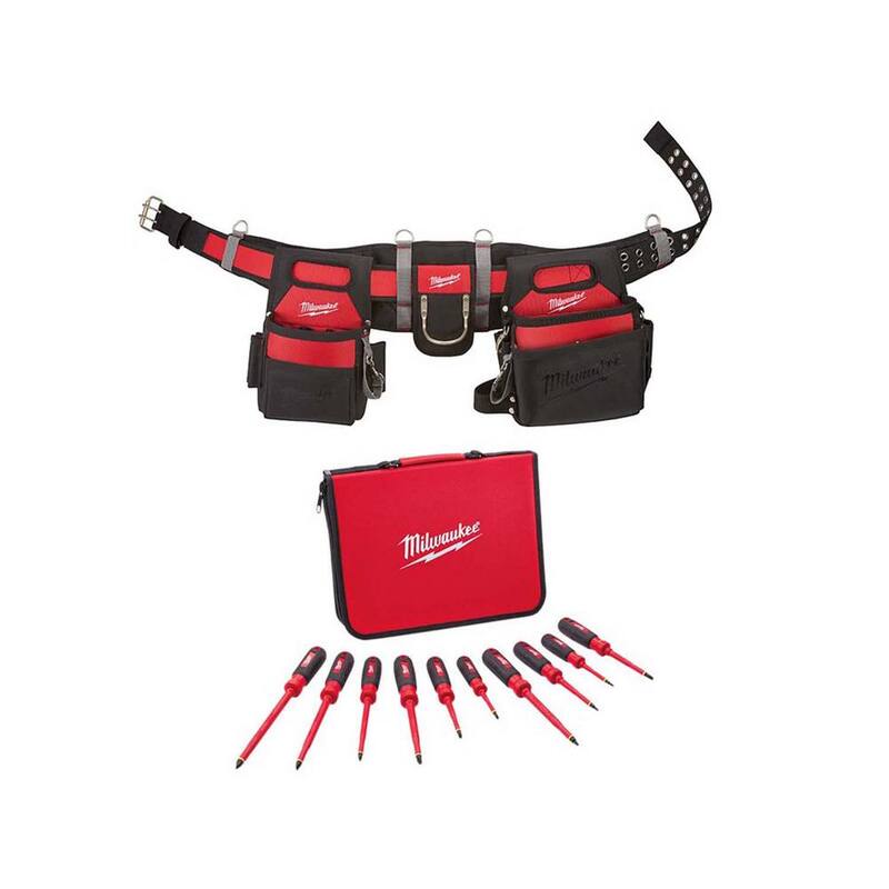 Milwaukee Electrician's Work Waist Tool Belt and 1000-Volt Insulated Screwdriver Set (10-Piece) - 48-22-8110-48-22-2210