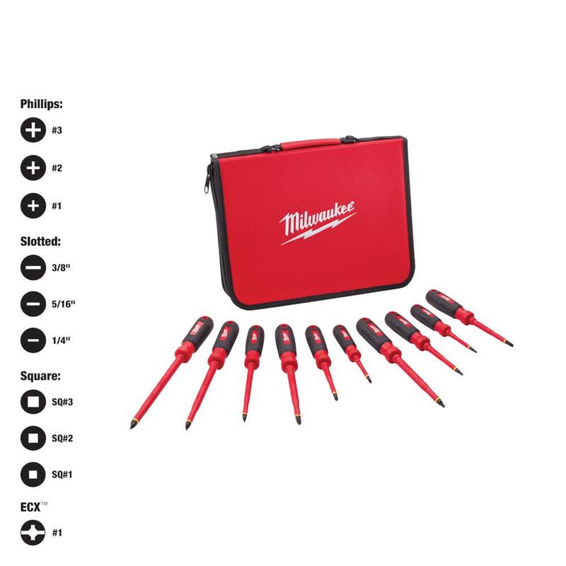 Milwaukee Electrician's Work Waist Tool Belt and 1000-Volt Insulated Screwdriver Set (10-Piece) - 48-22-8110-48-22-2210
