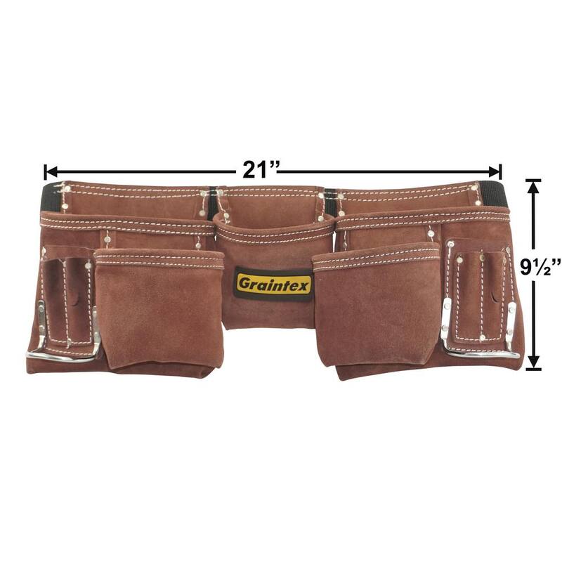 Graintex Brown 11-Pocket Suede Leather Tool Apron with 2 in. Webbing Belt - DS2966