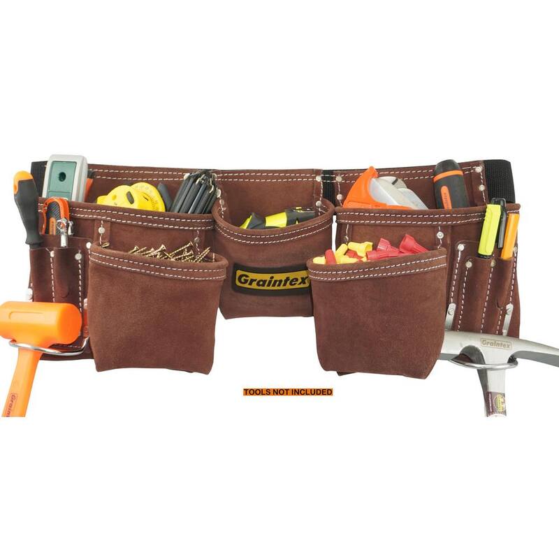 Graintex Brown 11-Pocket Suede Leather Tool Apron with 2 in. Webbing Belt - DS2966