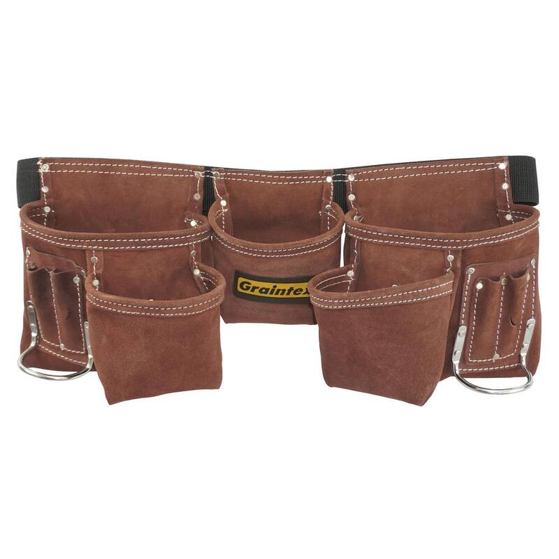 Graintex Brown 11-Pocket Suede Leather Tool Apron with 2 in. Webbing Belt - DS2966
