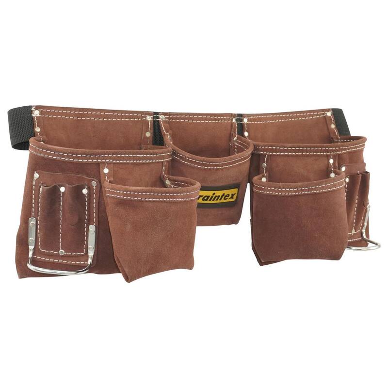 Graintex Brown 11-Pocket Suede Leather Tool Apron with 2 in. Webbing Belt - DS2966