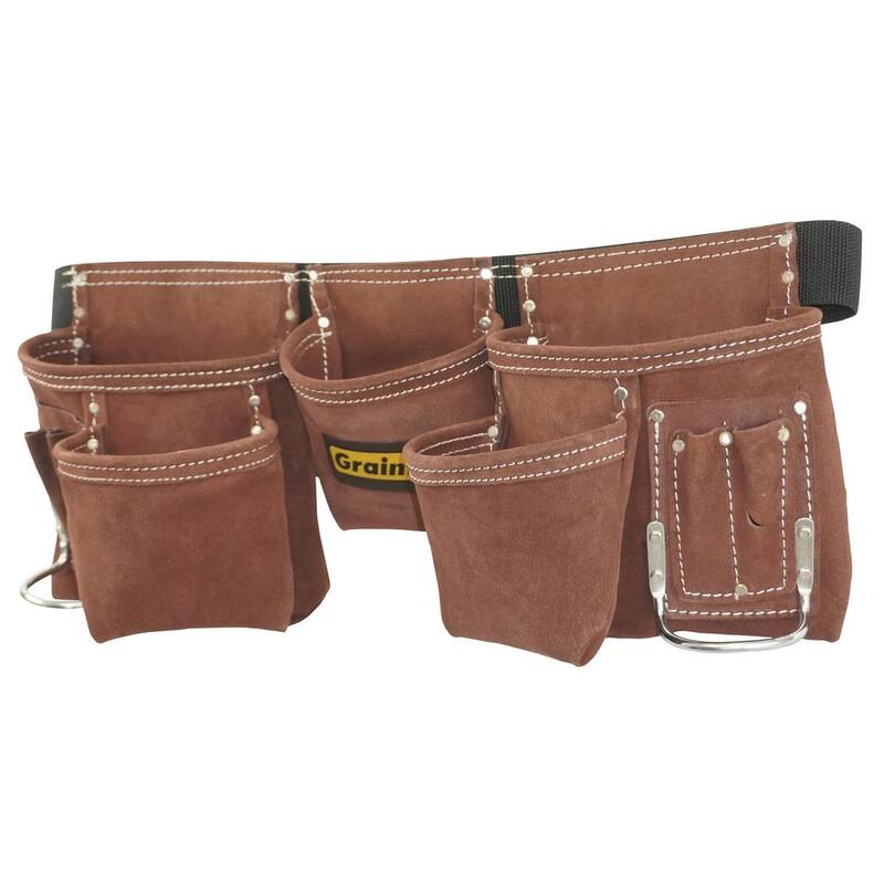 Graintex Brown 11-Pocket Suede Leather Tool Apron with 2 in. Webbing Belt - DS2966