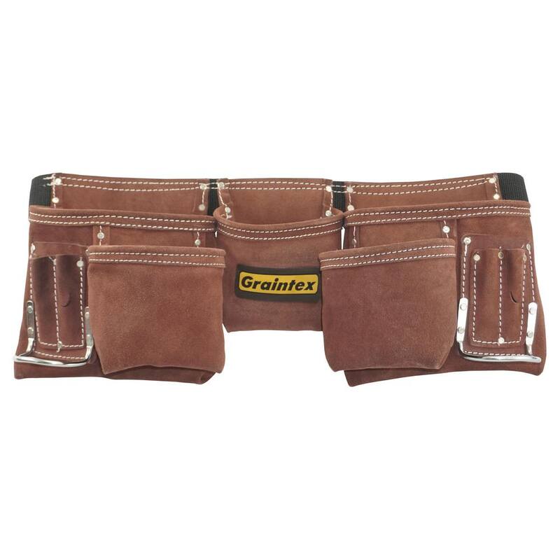 Graintex Brown 11-Pocket Suede Leather Tool Apron with 2 in. Webbing Belt - DS2966