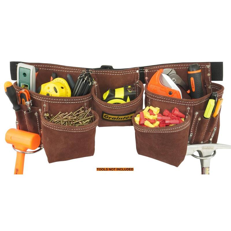 Graintex Brown 11-Pocket Suede Leather Tool Apron with 2 in. Webbing Belt - DS2966