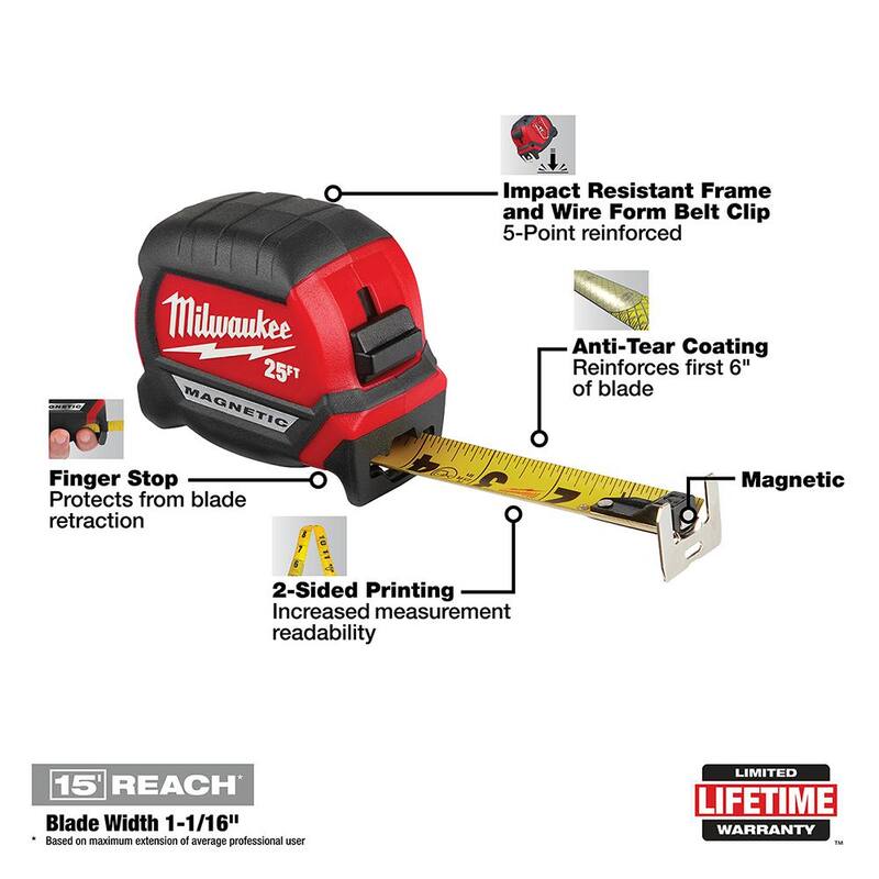 Milwaukee Adjustable Electricians Work Belt with 25 ft. x 1 in. Compact Magnetic Tape Measure - 48-22-8110-48-22-0325