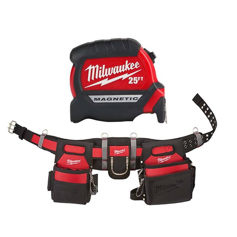 Milwaukee Adjustable Electricians Work Belt with 25 ft. x 1 in. Compact Magnetic Tape Measure - 48-22-8110-48-22-0325